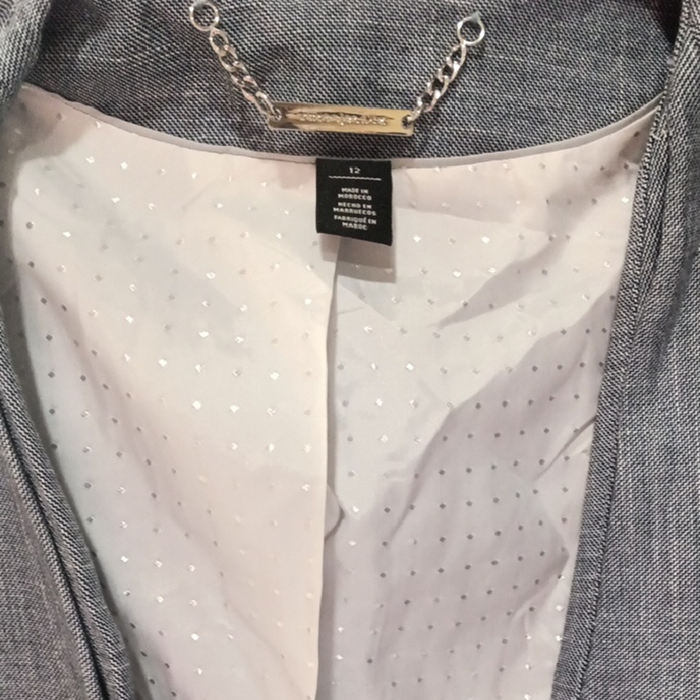White House Black Market Gray Textured Blazer with White Dot Lining